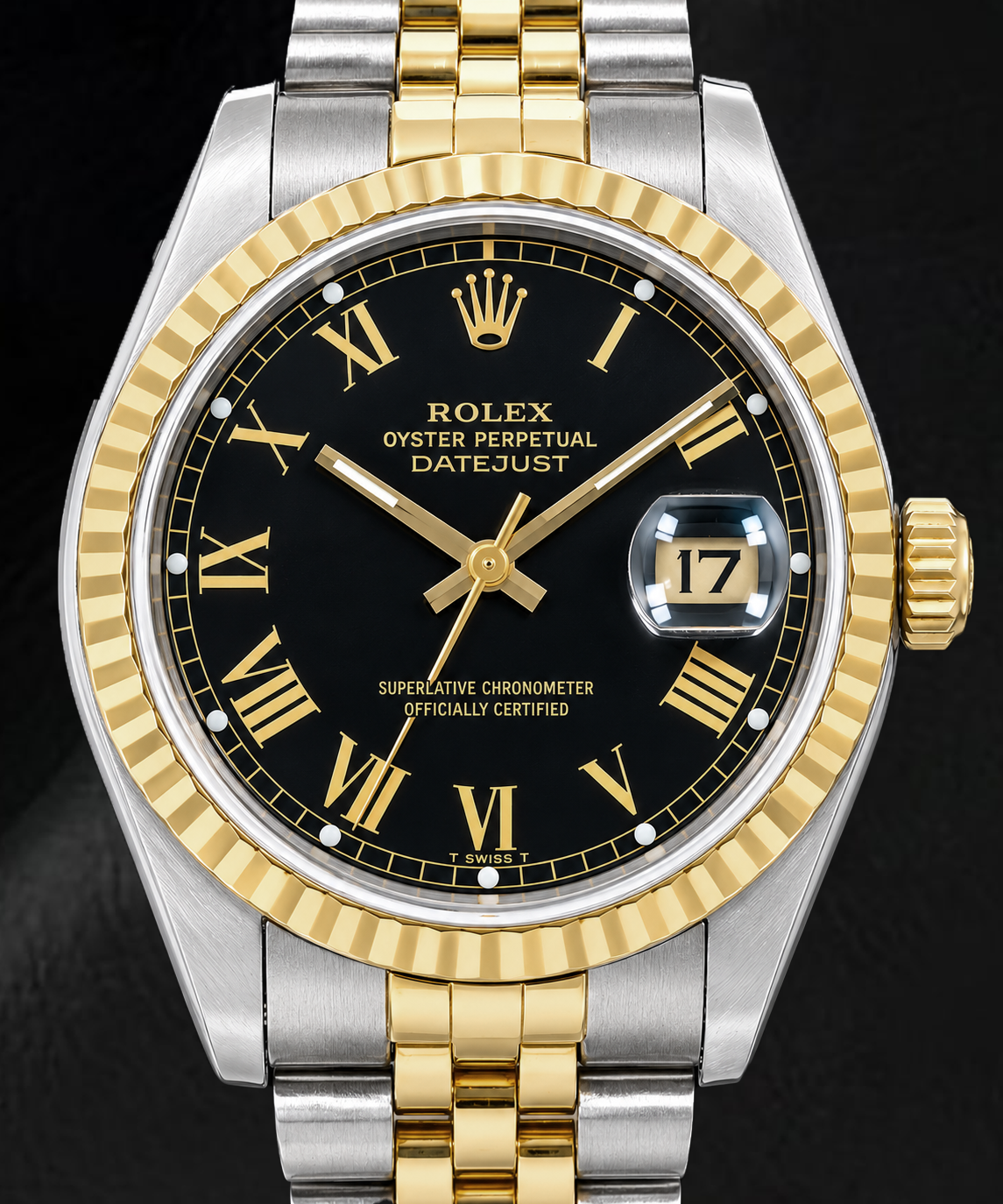 Rolex Datejust 16013 36 mm Orologio Bicolore con Quadrante Nero e Numeri Romani