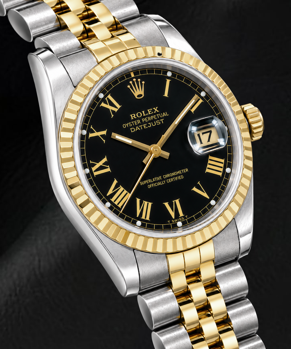Rolex Datejust 16013 36 mm Orologio Bicolore con Quadrante Nero e Numeri Romani