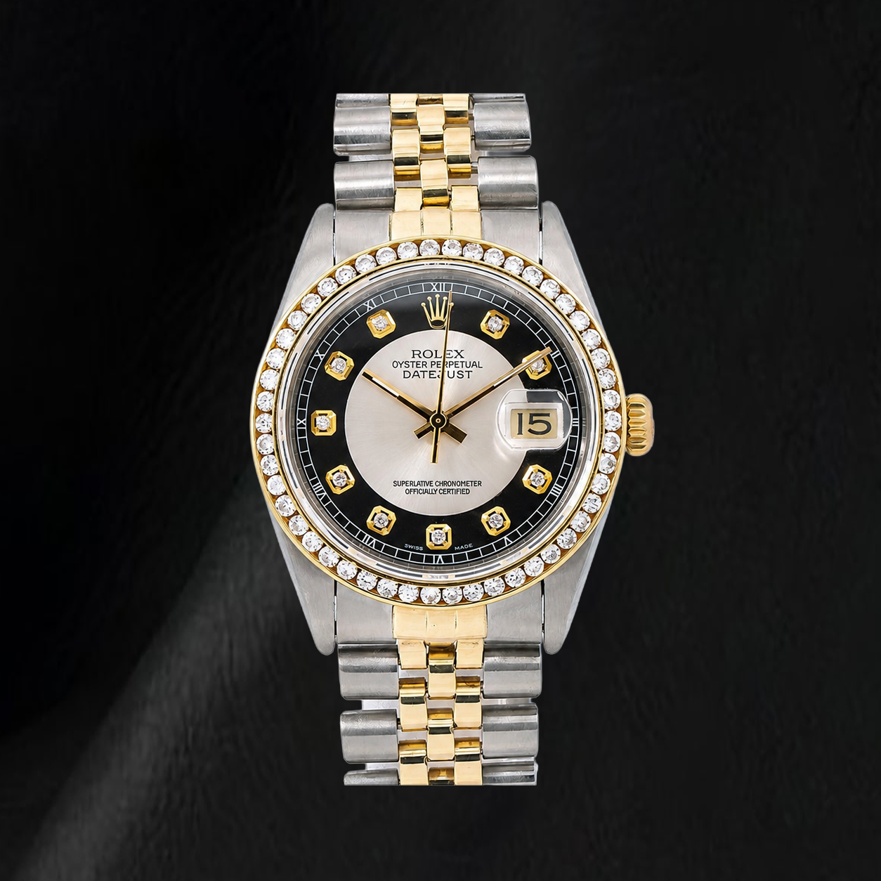 Rolex Datejust 16013 36 mm Orologio Bicolore con Quadrante con Diamanti Smoking Nero
