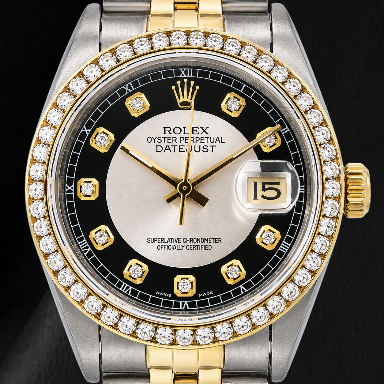 Rolex Datejust 16013 36 mm Orologio Bicolore con Quadrante con Diamanti Smoking Nero