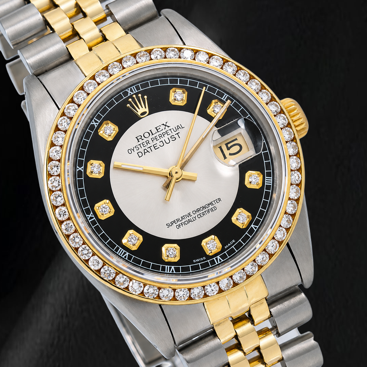 Rolex Datejust 16013 36 mm Orologio Bicolore con Quadrante con Diamanti Smoking Nero