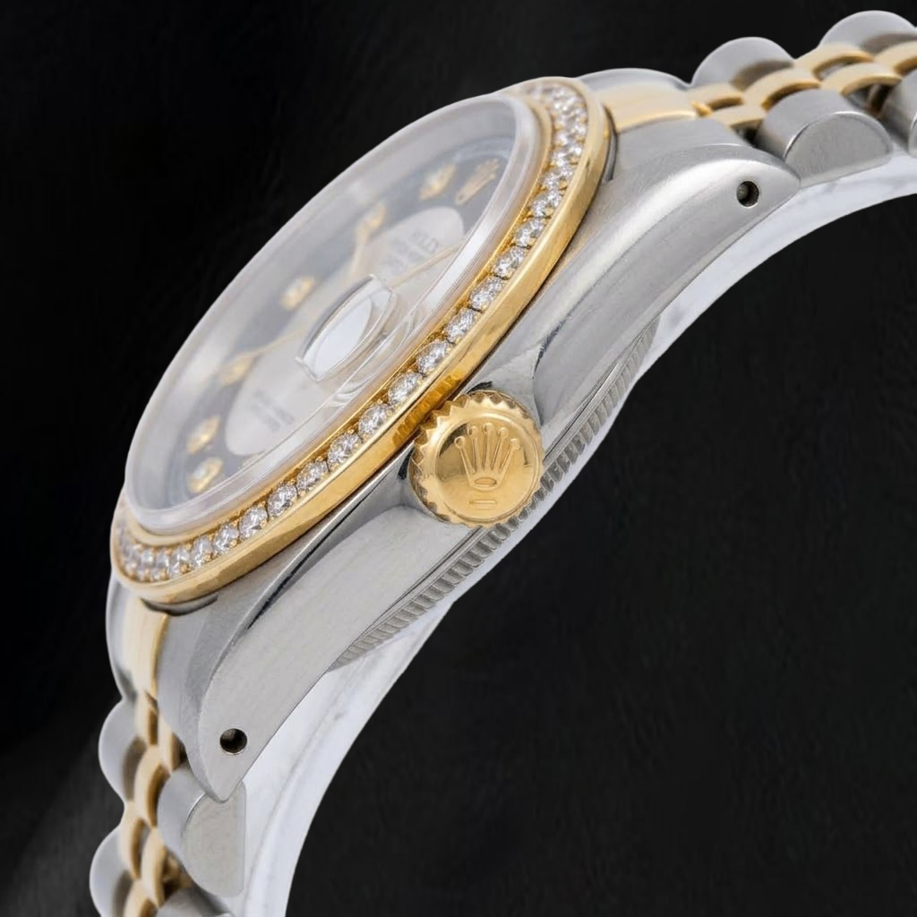 Rolex Datejust 16013 36 mm Orologio Bicolore con Quadrante con Diamanti Smoking Nero