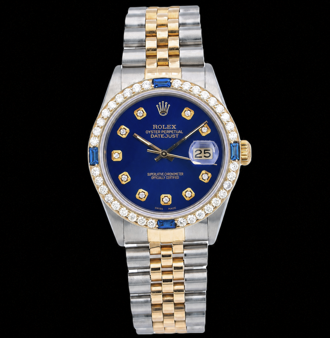 Rolex Datejust 16013 36 mm Orologio Bicolore Quadrante Blu con Diamanti