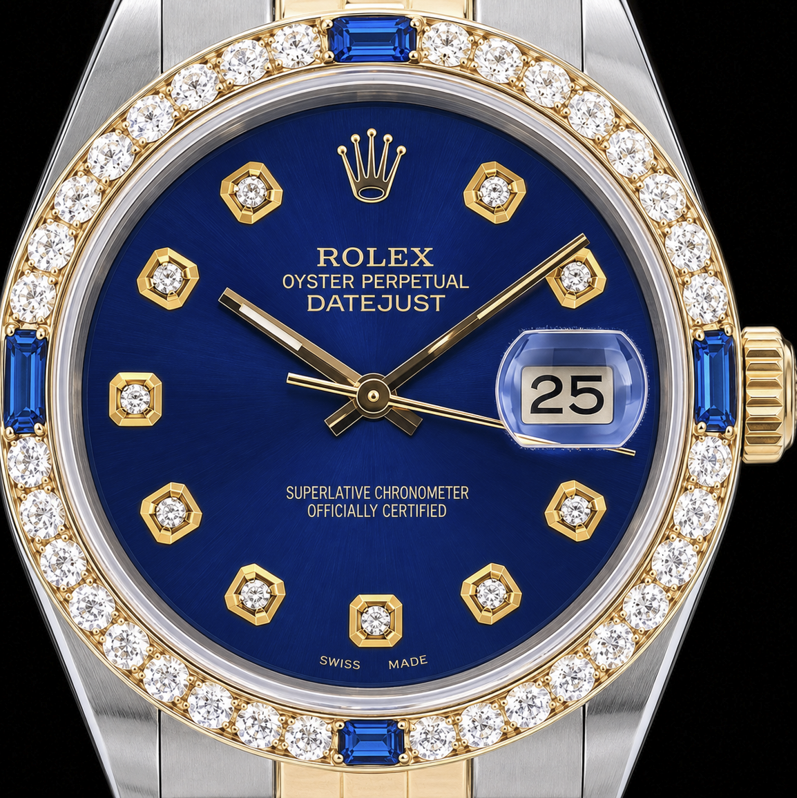 Rolex Datejust 16013 36 mm Orologio Bicolore Quadrante Blu con Diamanti