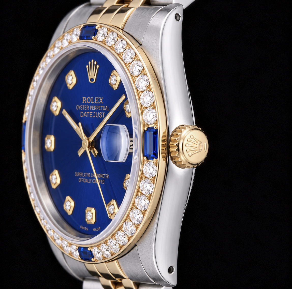 Rolex Datejust 16013 36 mm Orologio Bicolore Quadrante Blu con Diamanti