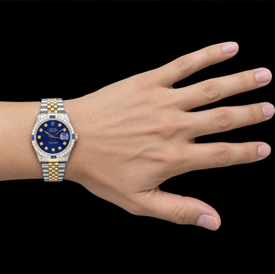 Rolex Datejust 16013 36 mm Orologio Bicolore Quadrante Blu con Diamanti