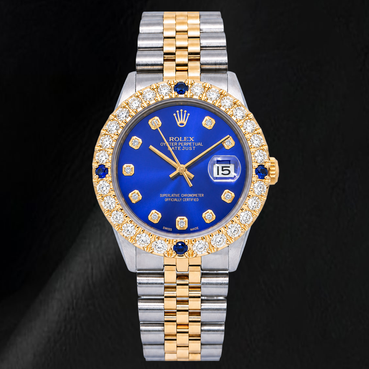 Rolex Datejust 16013 36 mm Orologio Bicolore con Quadrante Blu con Diamanti