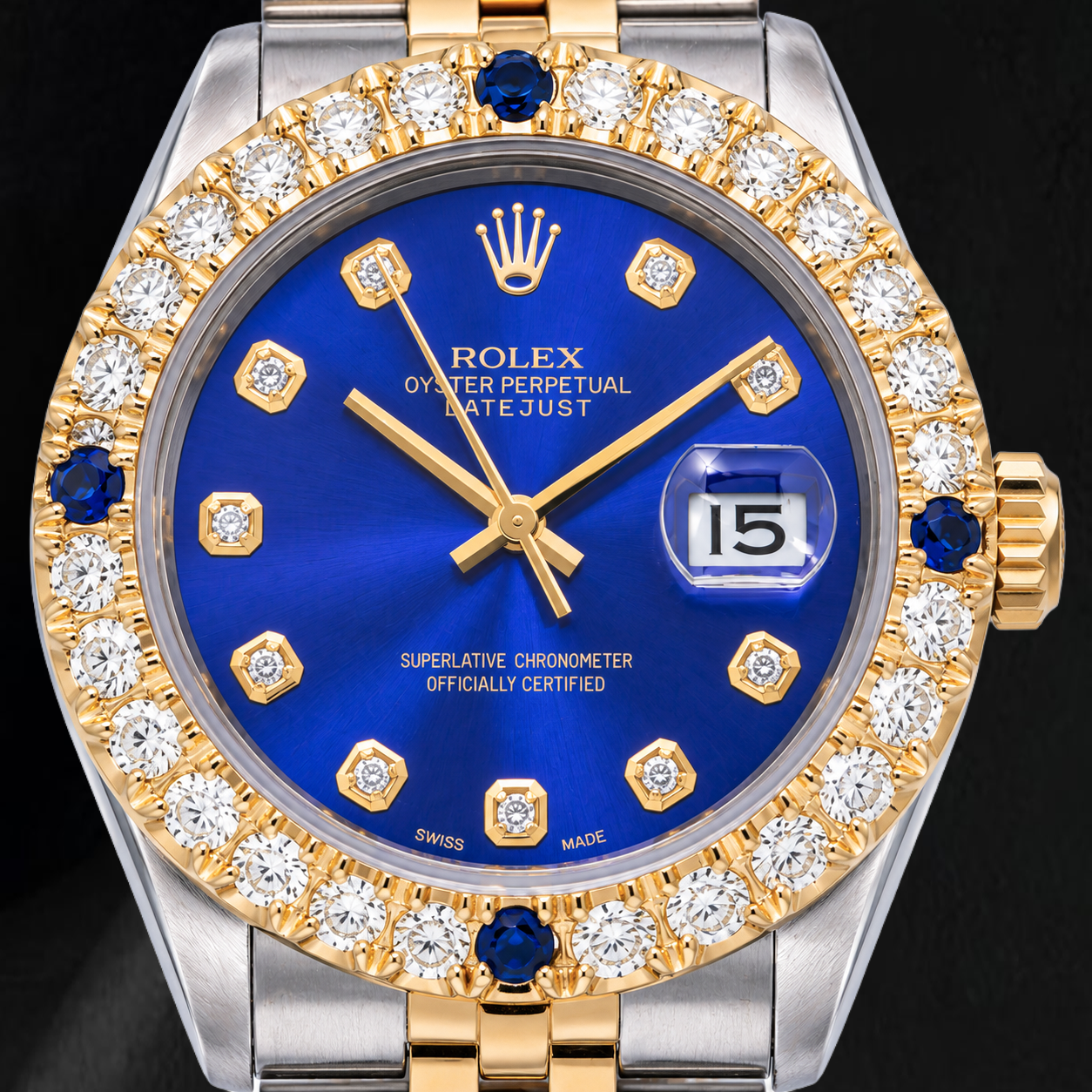 Rolex Datejust 16013 36 mm Orologio Bicolore con Quadrante Blu con Diamanti
