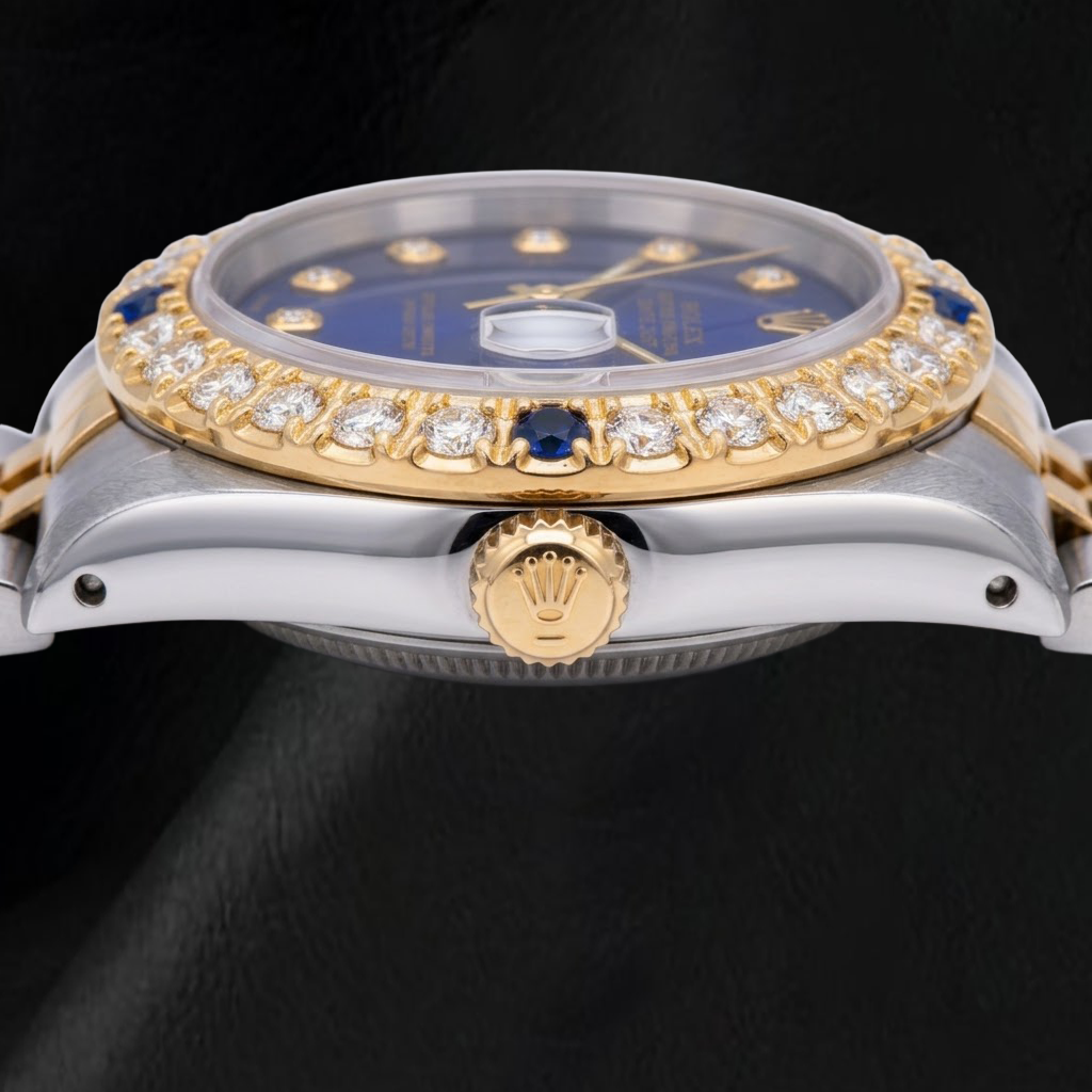 Rolex Datejust 16013 36 mm Orologio Bicolore con Quadrante Blu con Diamanti