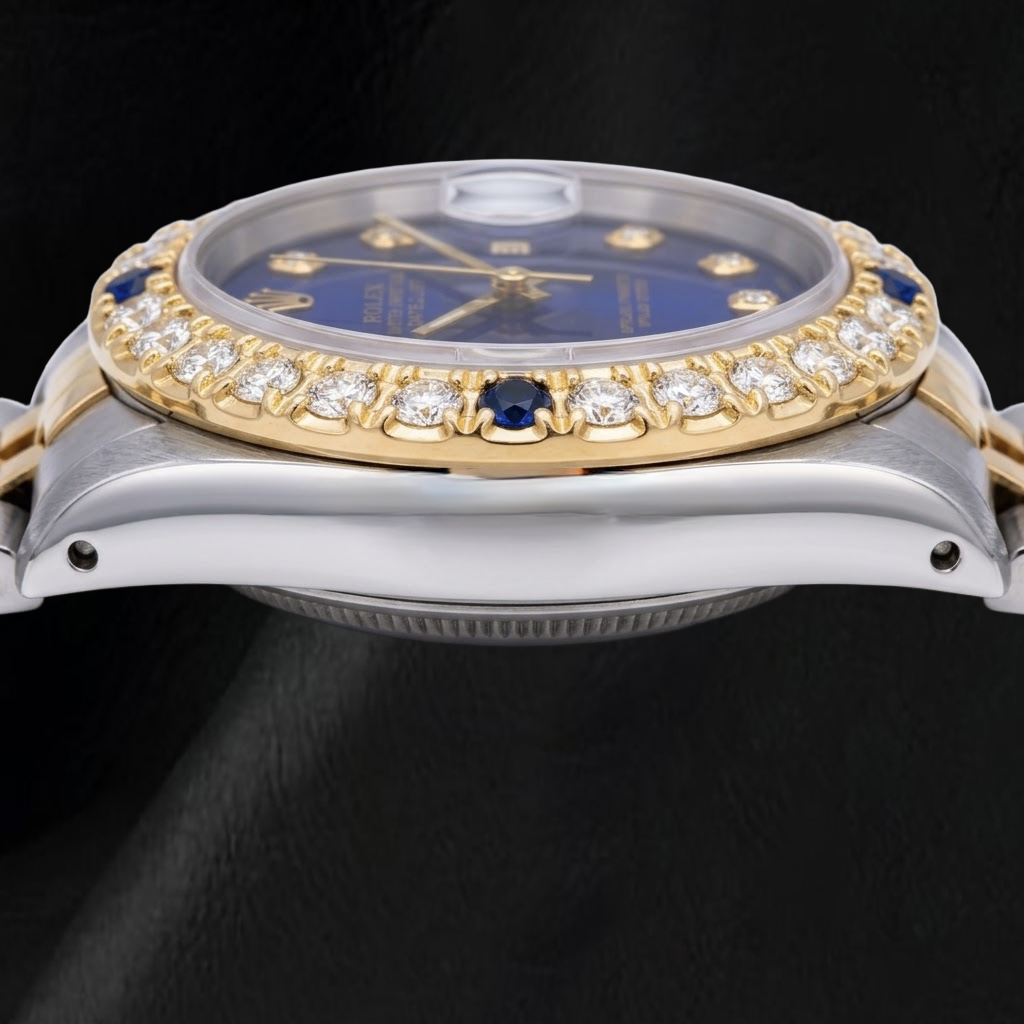 Rolex Datejust 16013 36 mm Orologio Bicolore con Quadrante Blu con Diamanti