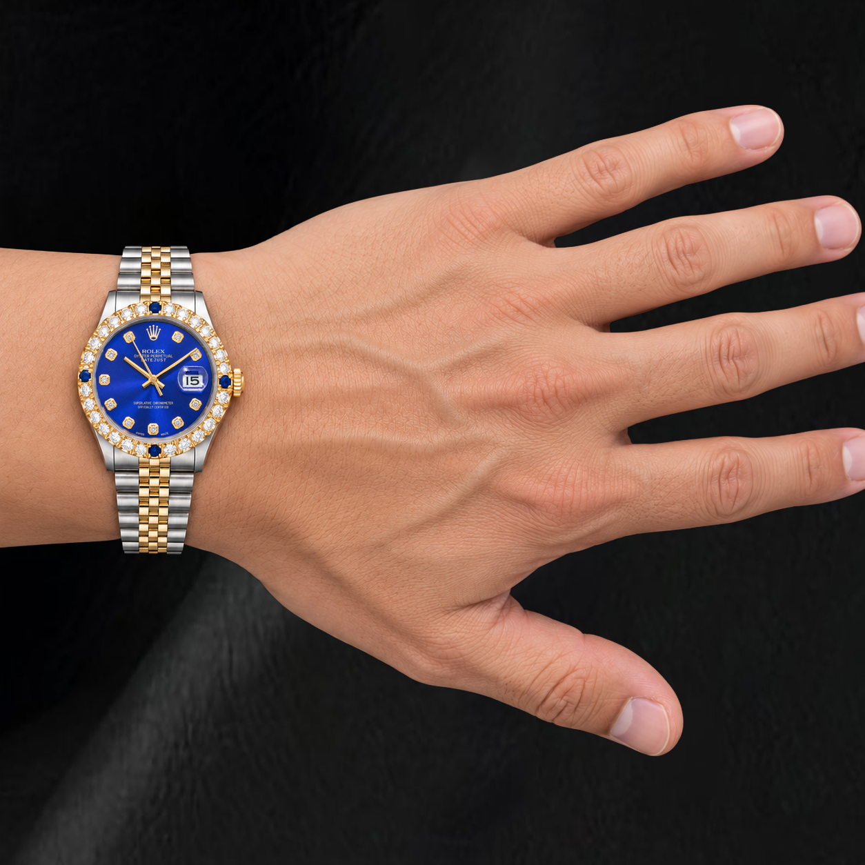 Rolex Datejust 16013 36 mm Orologio Bicolore con Quadrante Blu con Diamanti