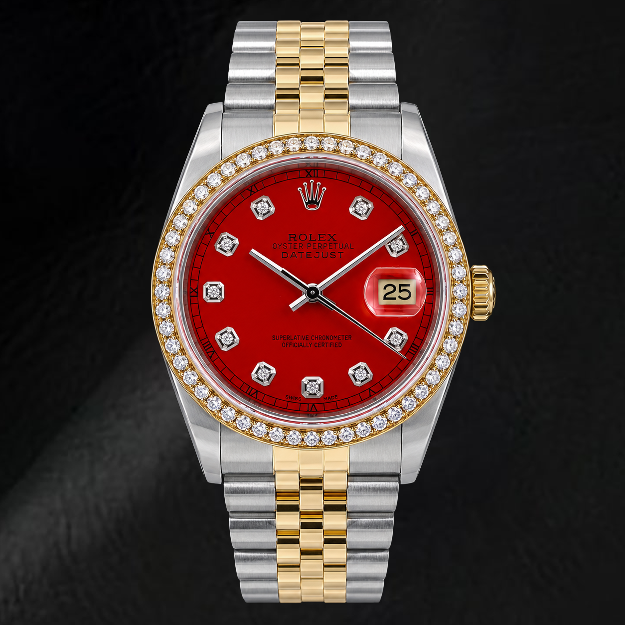 Rolex Datejust 16013 36mm Orologio Bicolore Quadrante Rosso con Diamanti