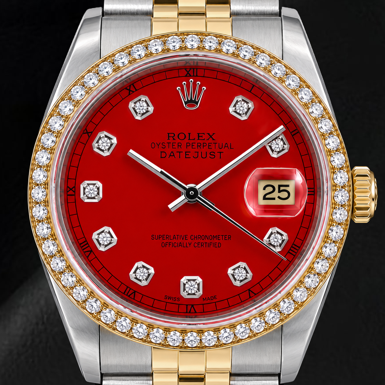 Rolex Datejust 16013 36mm Orologio Bicolore Quadrante Rosso con Diamanti