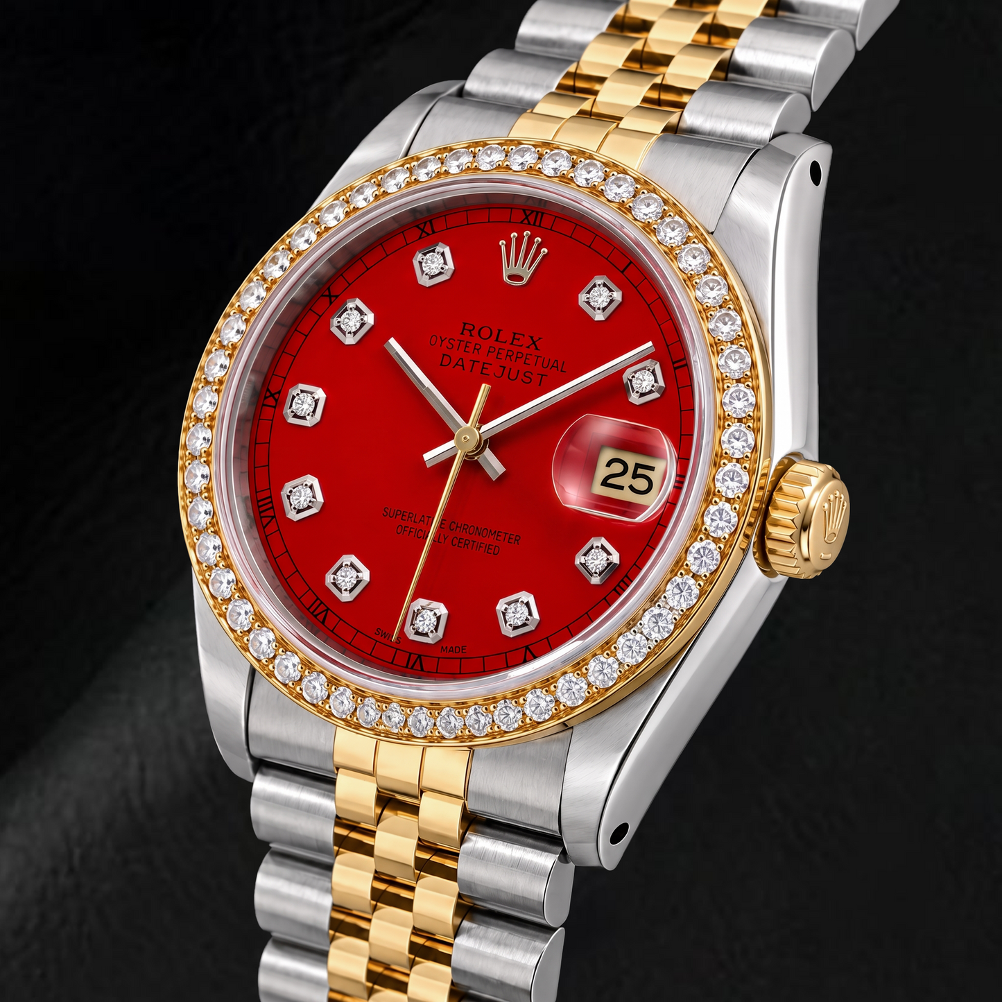 Rolex Datejust 16013 36mm Orologio Bicolore Quadrante Rosso con Diamanti