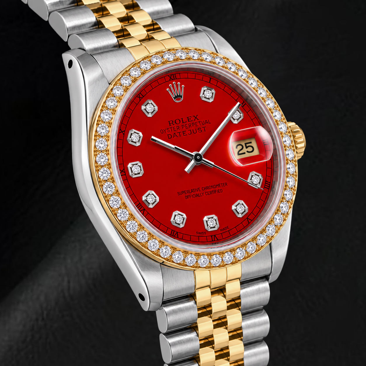 Rolex Datejust 16013 36mm Orologio Bicolore Quadrante Rosso con Diamanti