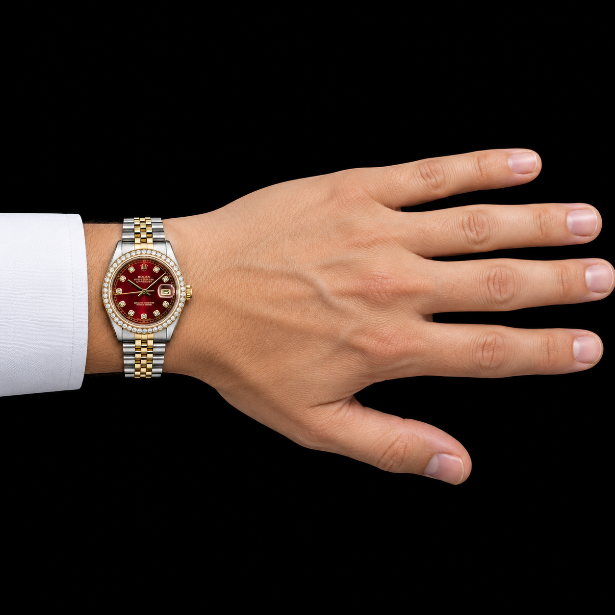Rolex Datejust 16013 36mm Orologio Bicolore Quadrante Rosso con Diamanti Bracciale Jubilee