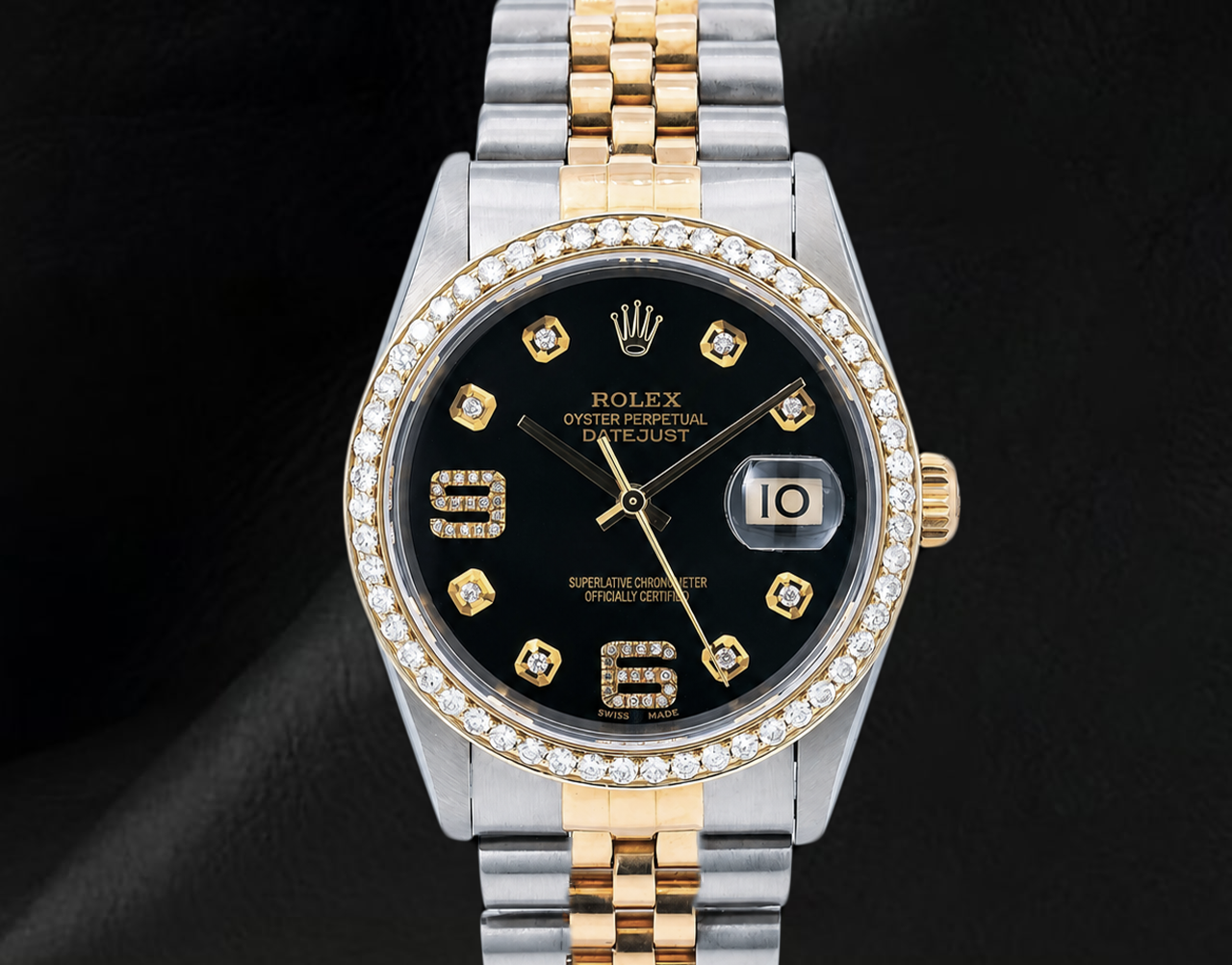 Orologio Rolex Datejust 16013 Bicolore 36 mm Quadrante con Diamanti Nero e Numeri Arabi