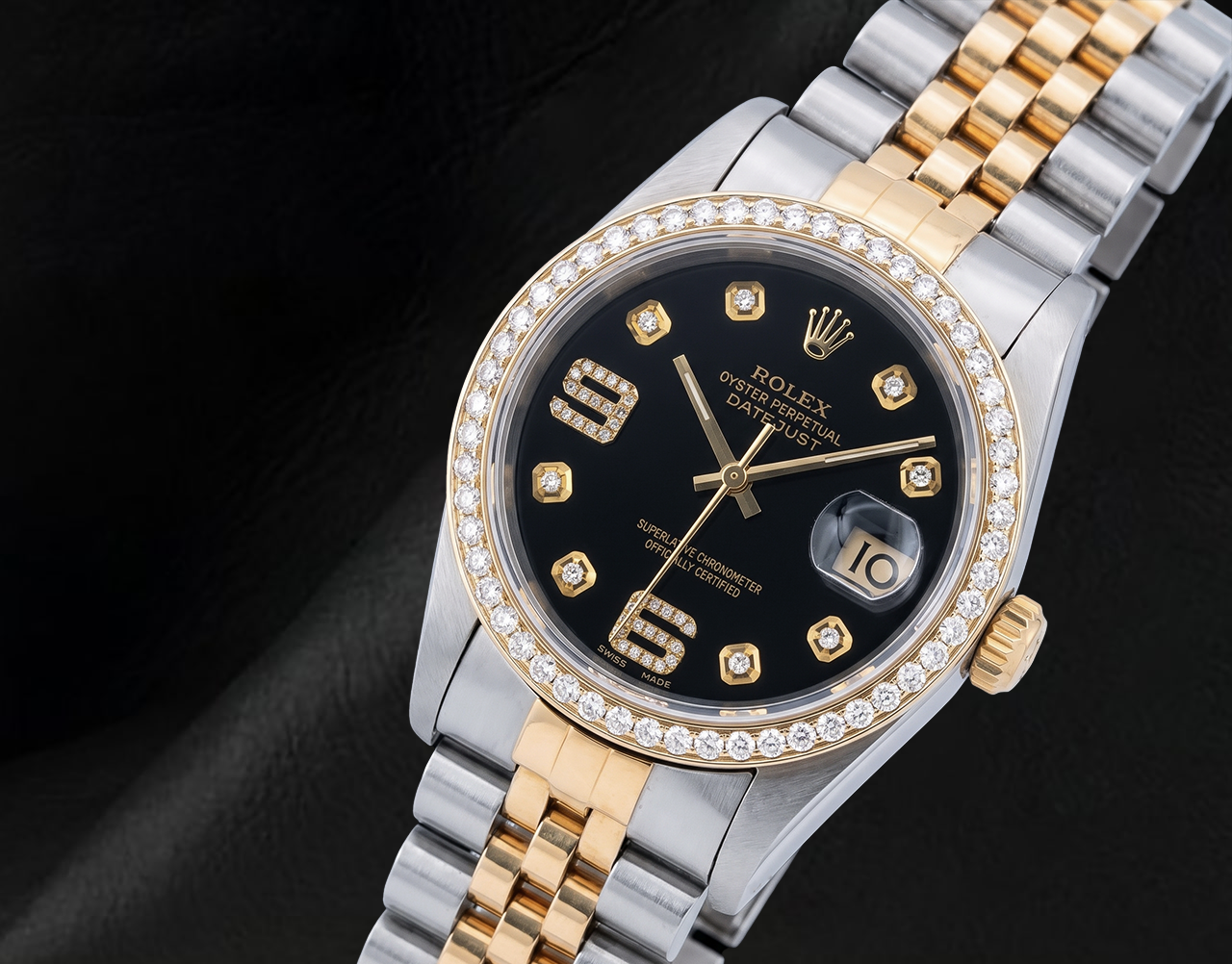 Orologio Rolex Datejust 16013 Bicolore 36 mm Quadrante con Diamanti Nero e Numeri Arabi