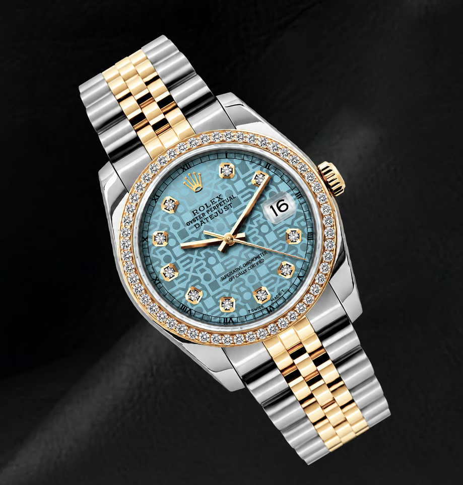 Rolex Datejust 16013 Orologio Bicolore 36 mm Quadrante Blu Ghiaccio con Diamanti Bracciale Jubilee