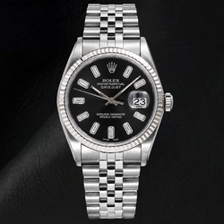 Rolex Datejust 16014 36mm Orologio in Acciaio Inossidabile con Quadrante Nero con Diamanti Baguette