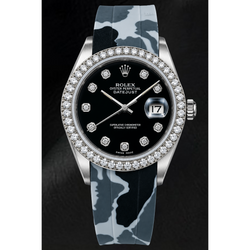 Orologio Rolex Datejust 16014 36mm Quadrante con Diamanti Nero Cinturino in Gomma Mimetica Grigia