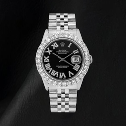 Orologio Rolex Datejust 16014 36 mm in Acciaio Inossidabile con Quadrante con Diamanti Nero e Numeri Romani