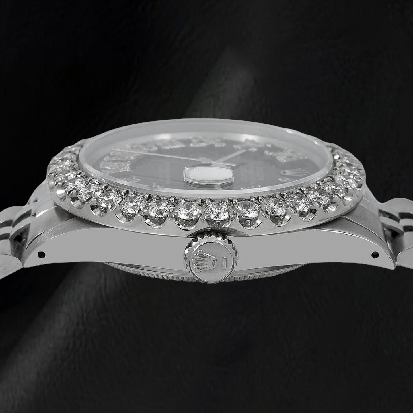 Orologio Rolex Datejust 16014 36 mm in Acciaio Inossidabile con Quadrante con Diamanti Nero e Numeri Romani