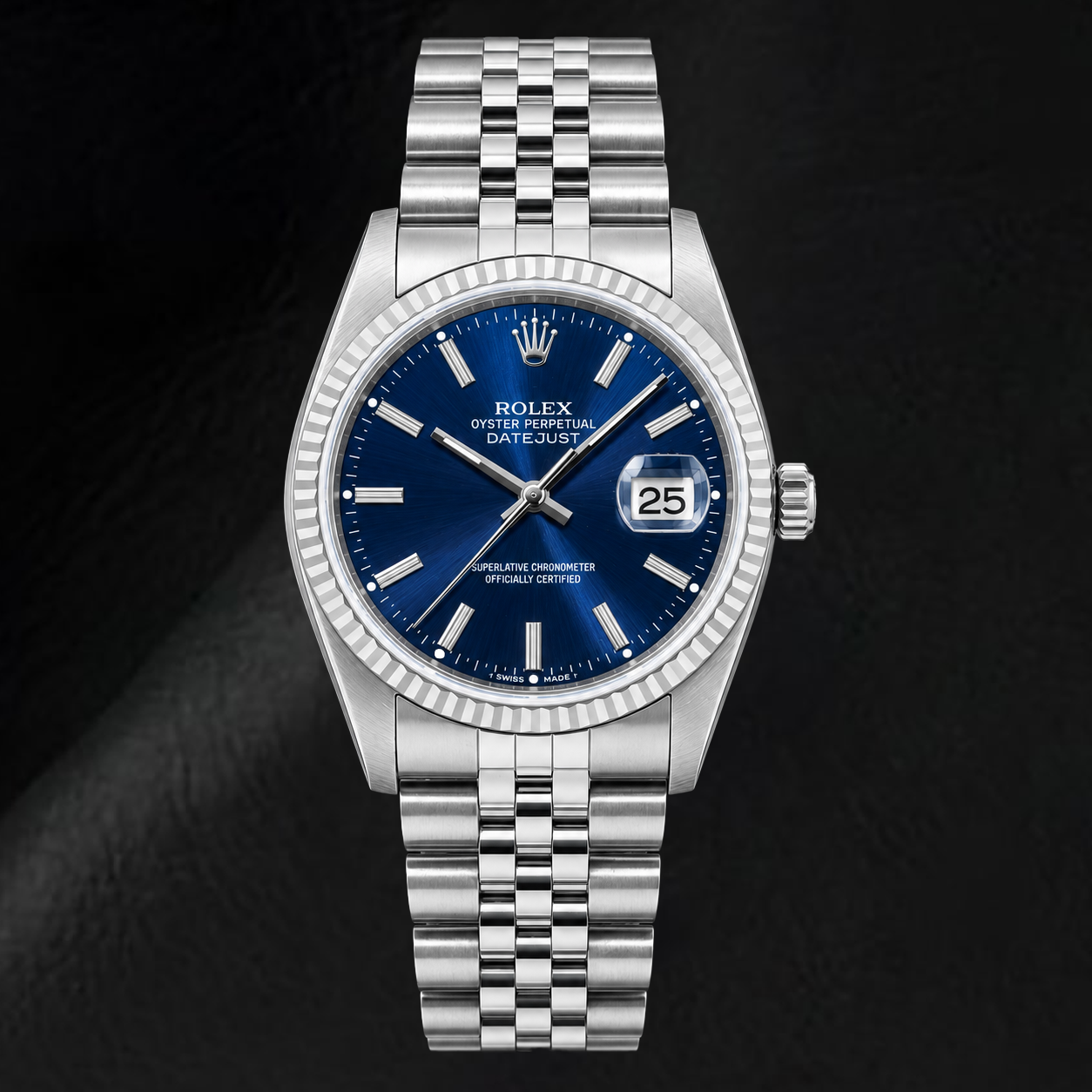 Rolex Datejust 16014 36mm Orologio in Acciaio Inossidabile con Quadrante Blu con Indici a Bastone