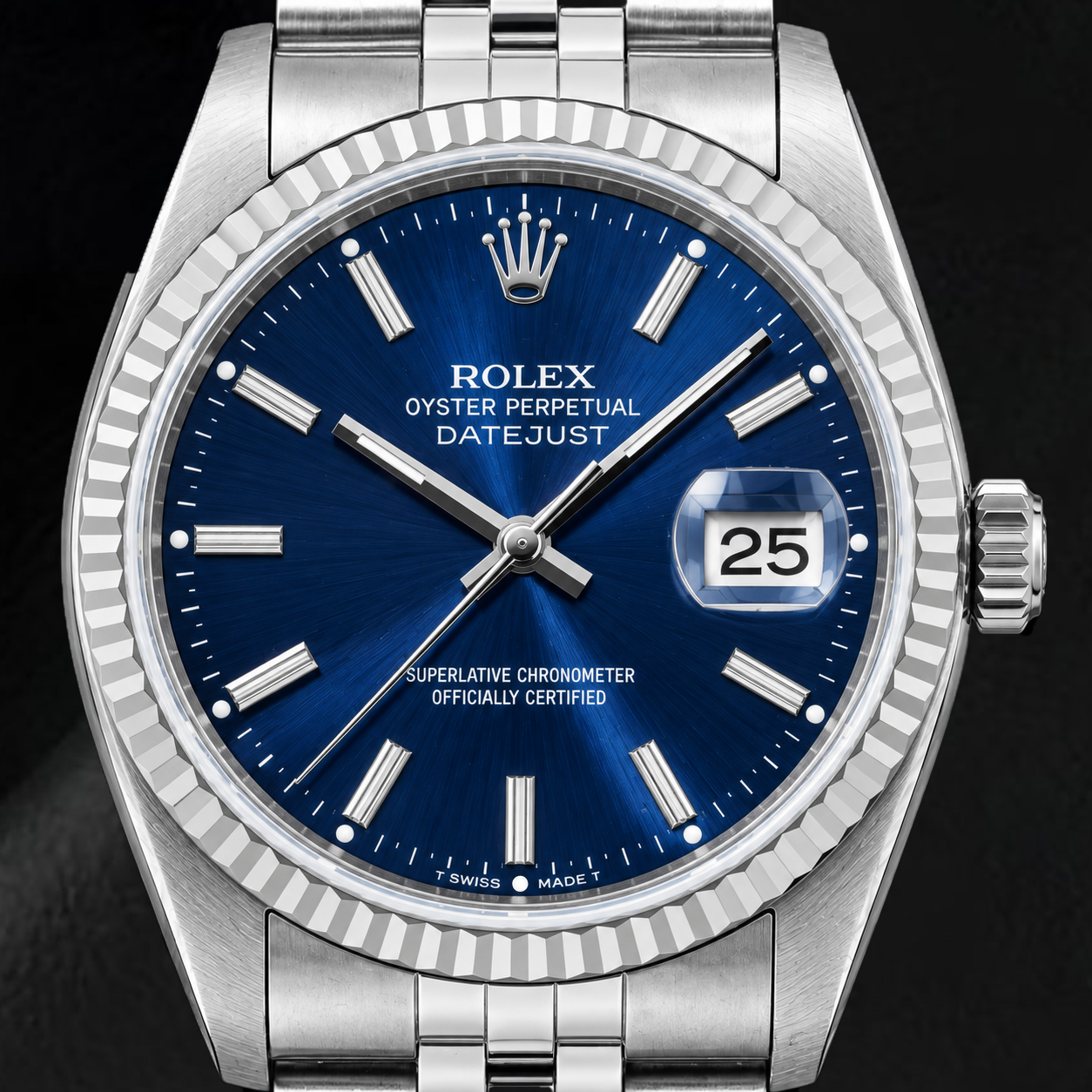 Rolex Datejust 16014 36mm Orologio in Acciaio Inossidabile con Quadrante Blu con Indici a Bastone