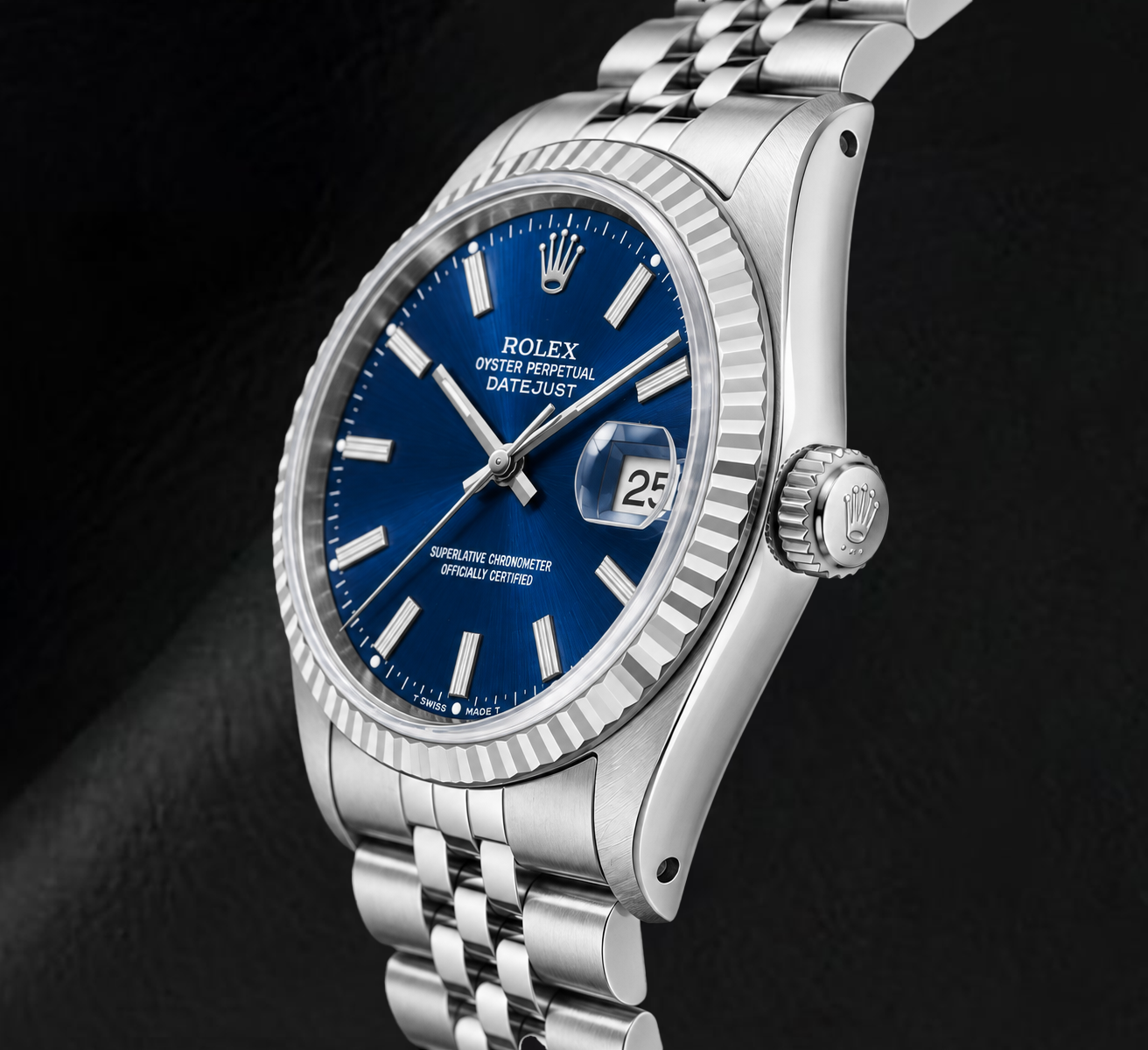 Rolex Datejust 16014 36mm Orologio in Acciaio Inossidabile con Quadrante Blu con Indici a Bastone