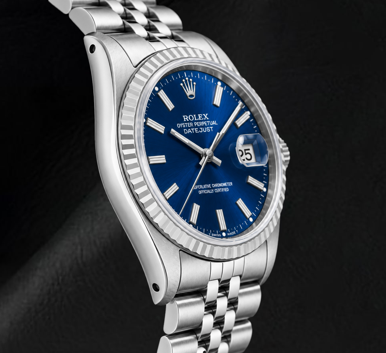 Rolex Datejust 16014 36mm Orologio in Acciaio Inossidabile con Quadrante Blu con Indici a Bastone