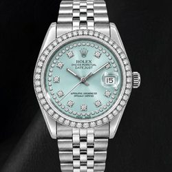 Rolex Datejust 16014 36 mm Orologio in Acciaio Inossidabile con Quadrante con Diamanti a Filo Blu Ghiaccio