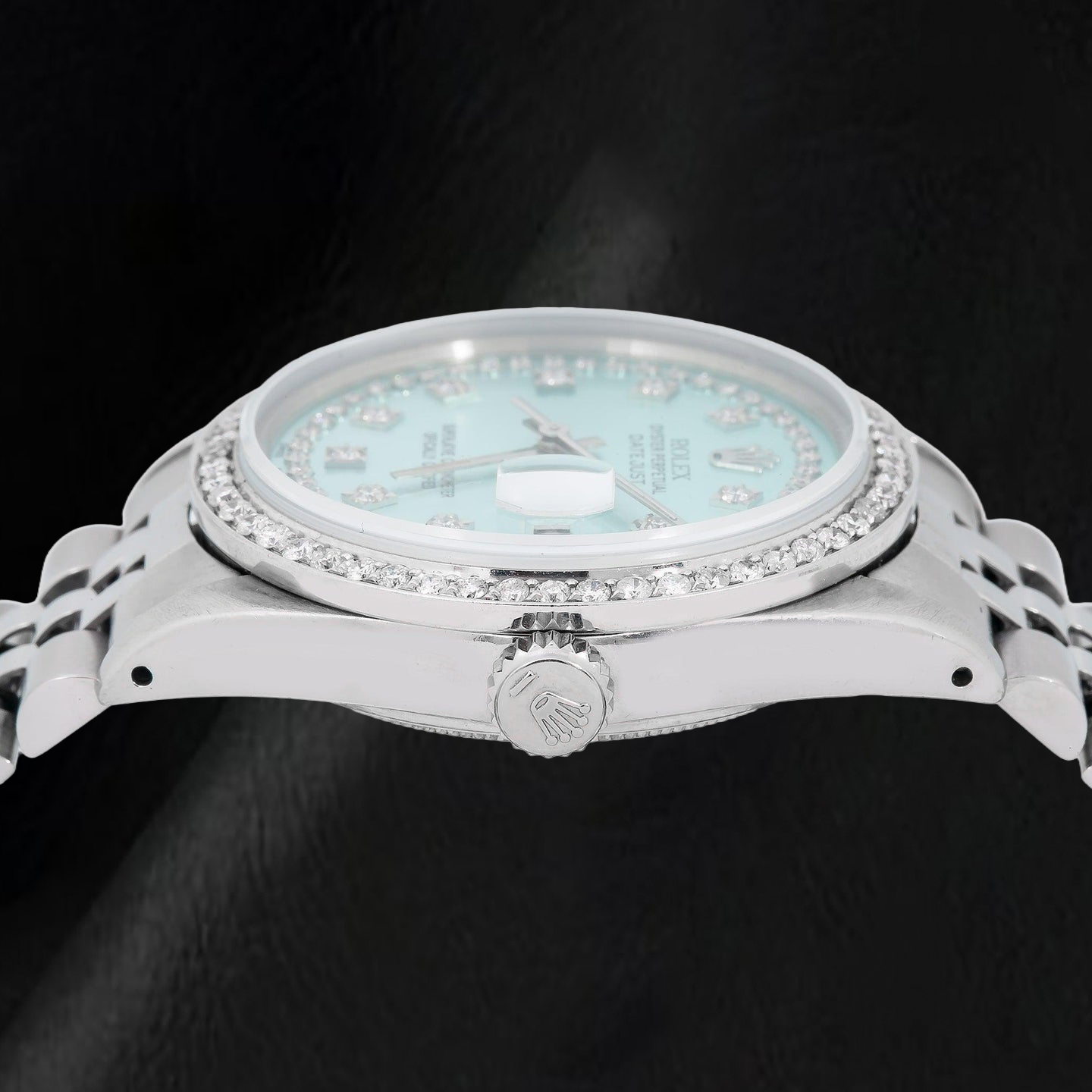 Rolex Datejust 16014 36 mm Orologio in Acciaio Inossidabile con Quadrante con Diamanti a Filo Blu Ghiaccio