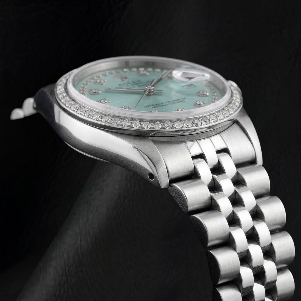 Rolex Datejust 16014 36 mm Orologio in Acciaio Inossidabile con Quadrante con Diamanti a Filo Blu Ghiaccio