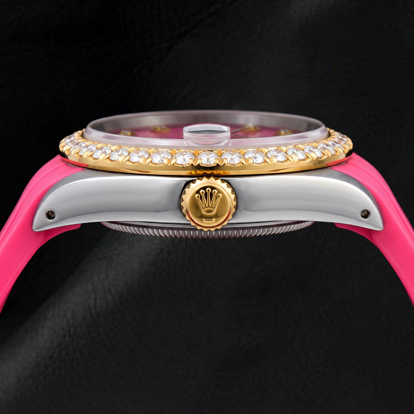 Orologio Rolex Datejust 16014 36 mm Quadrante con Diamanti Rosa Lunetta con Diamanti Cinturino in Gomma Rosa