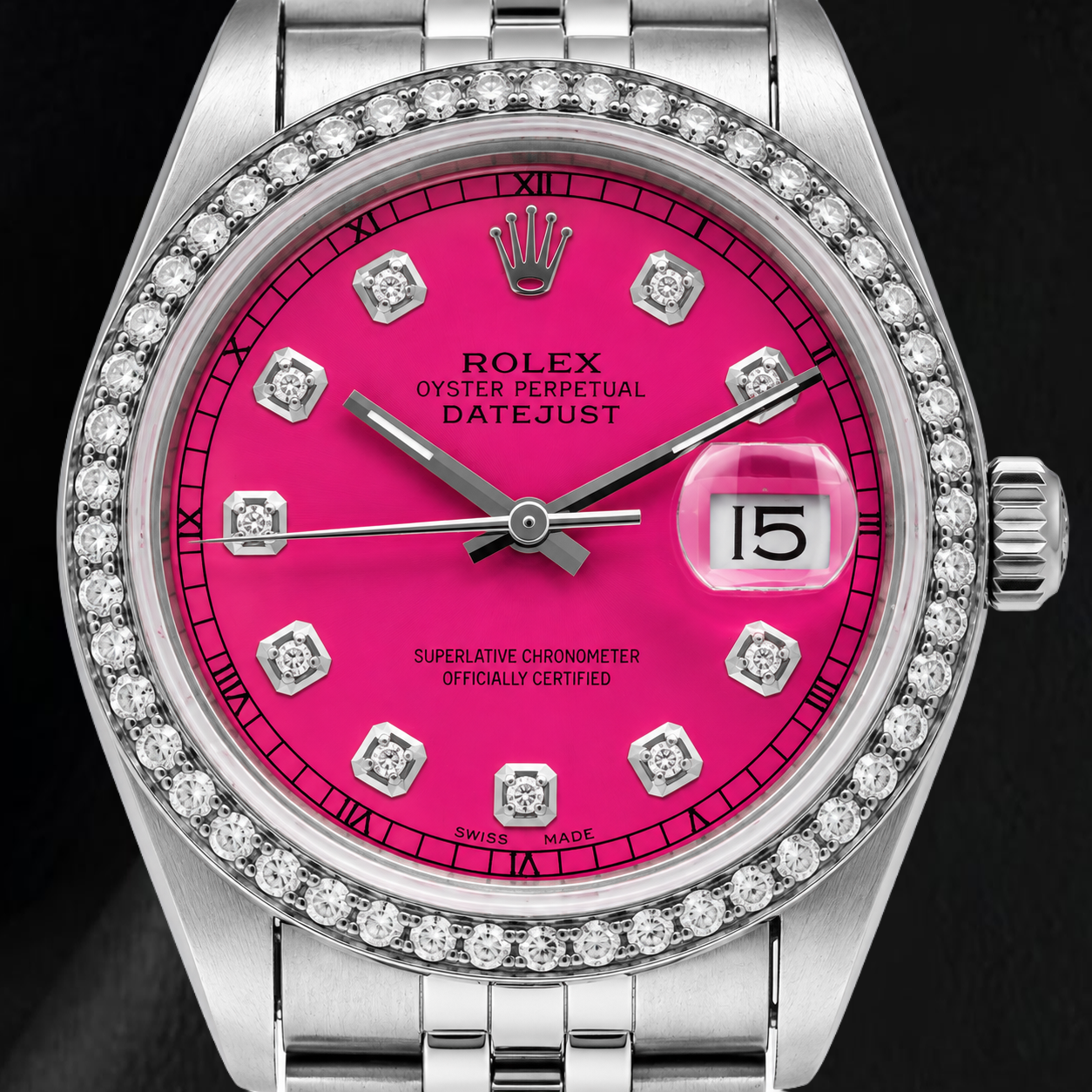 Rolex Datejust 16014 36mm Orologio in Acciaio Inossidabile con Quadrante Rosa con Diamanti