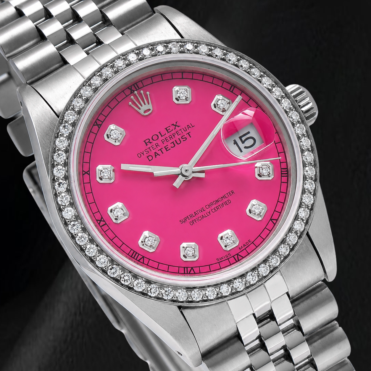 Rolex Datejust 16014 36mm Orologio in Acciaio Inossidabile con Quadrante Rosa con Diamanti