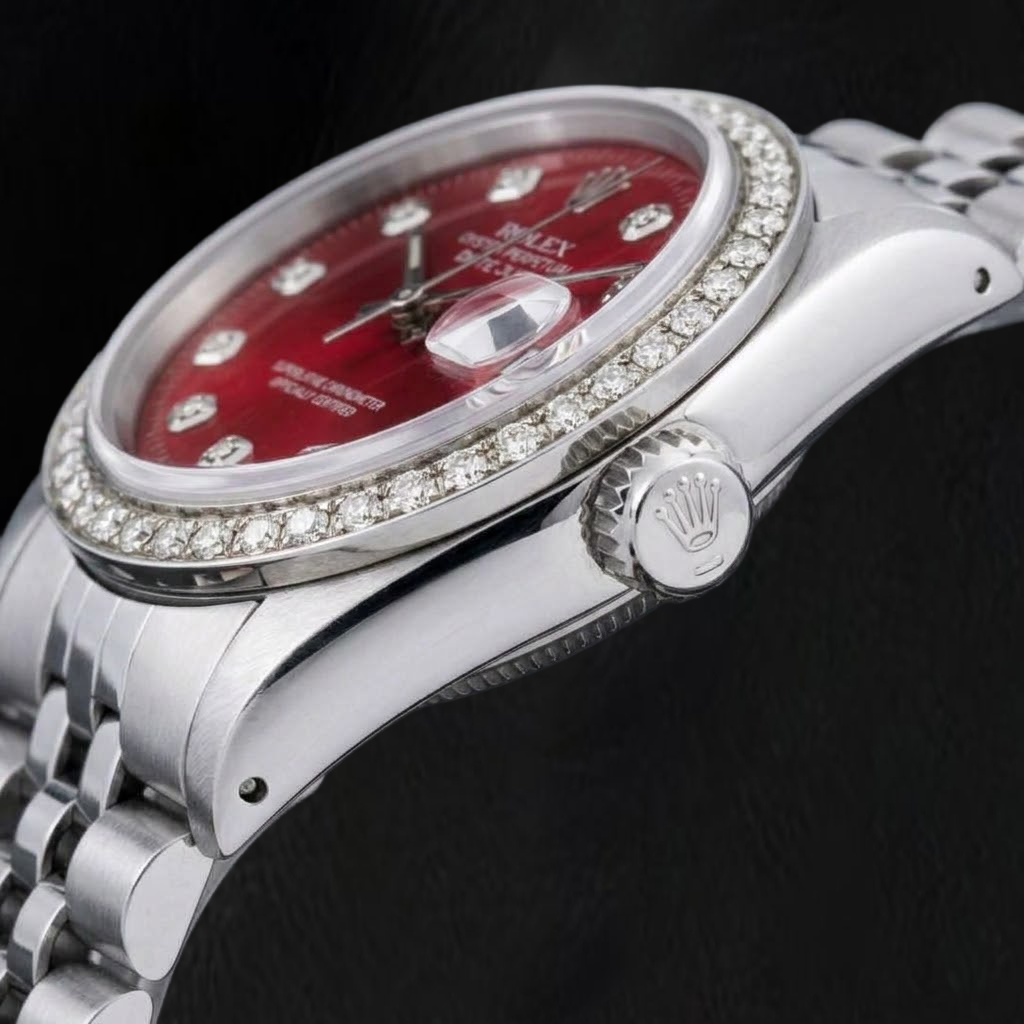 Rolex Datejust 16014 36 mm Orologio in Acciaio Inossidabile con Quadrante Rosso con Diamanti