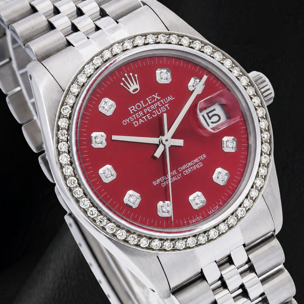 Rolex Datejust 16014 36 mm Orologio in Acciaio Inossidabile con Quadrante Rosso con Diamanti