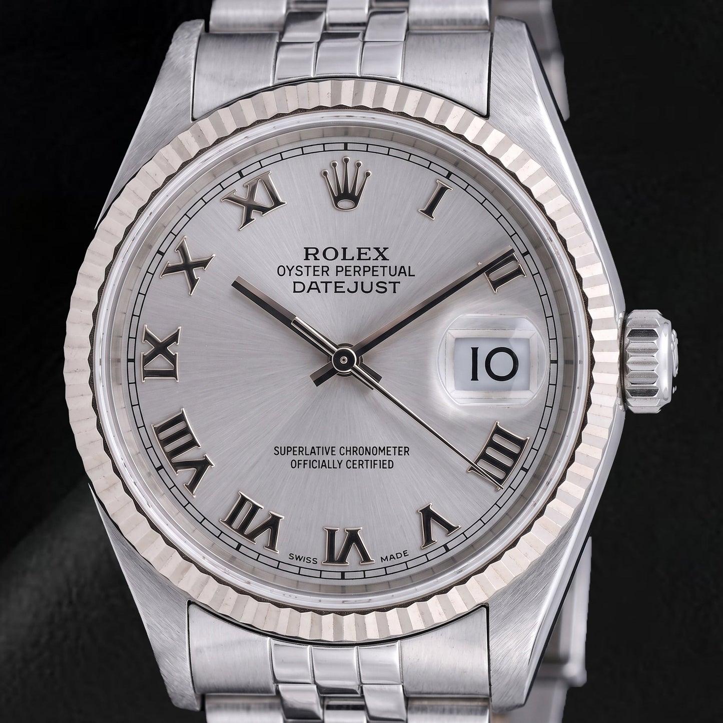 Rolex Datejust 16014 36mm Orologio in Acciaio Inossidabile con Quadrante Argento con Numeri Romani