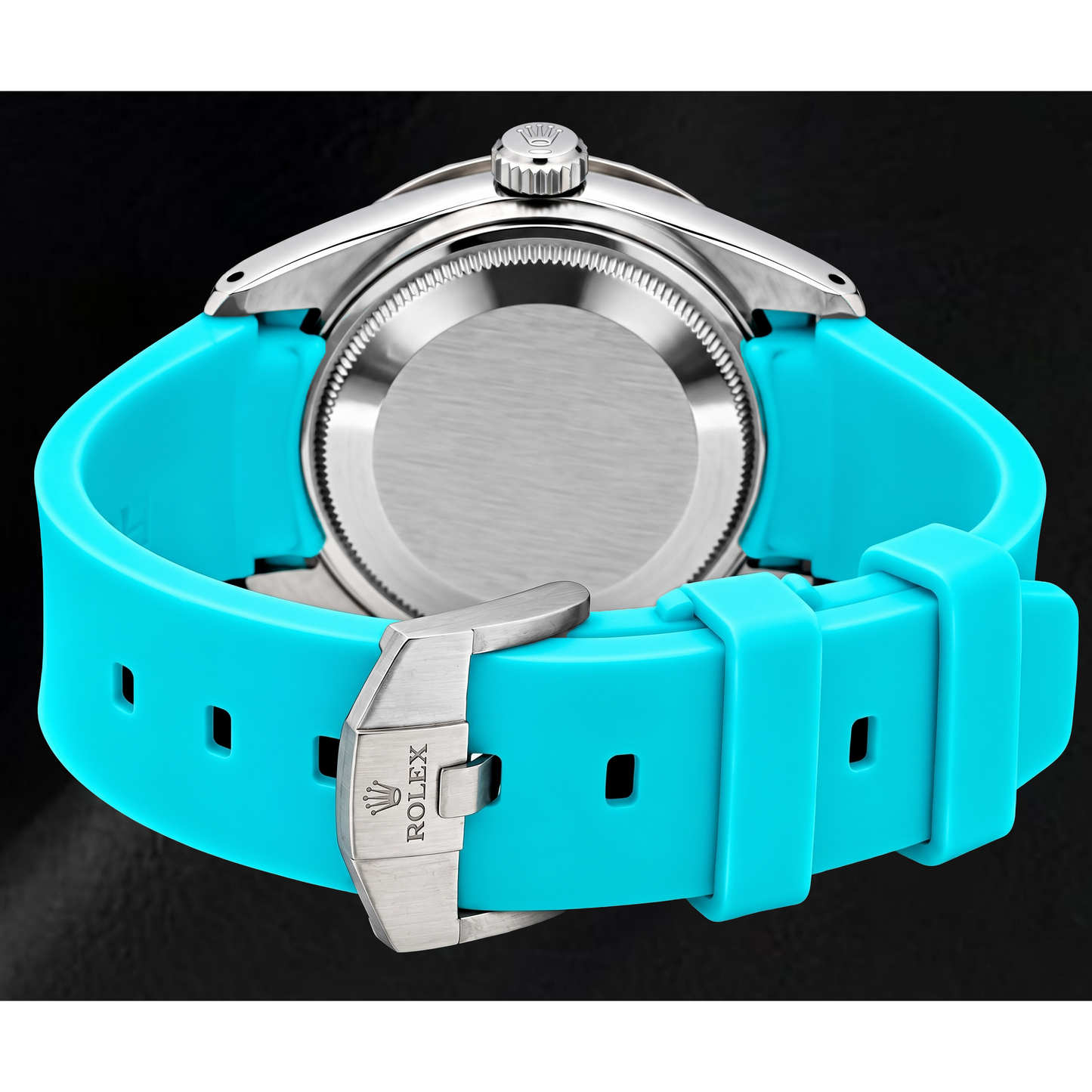Orologio Rolex Datejust 16014 36 mm Quadrante Turchese con Diamanti Cinturino in Gomma Blu