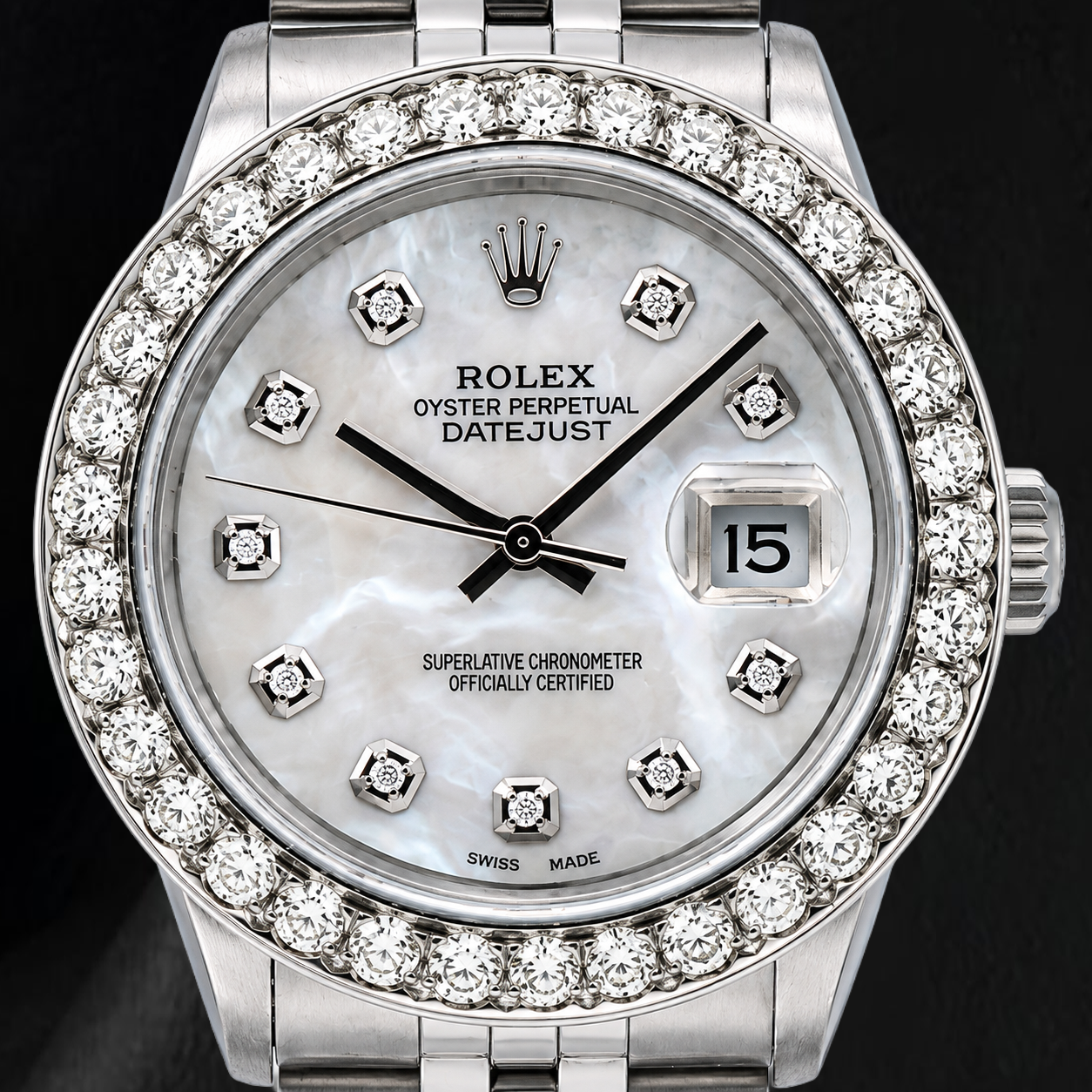 Rolex Datejust 16014 36mm Orologio in Acciaio Inossidabile Quadrante con Diamanti in Madreperla Bianca