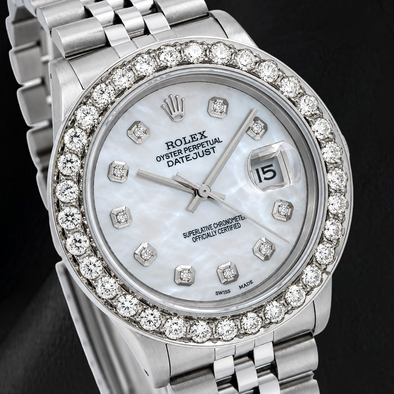 Rolex Datejust 16014 36mm Orologio in Acciaio Inossidabile Quadrante con Diamanti in Madreperla Bianca