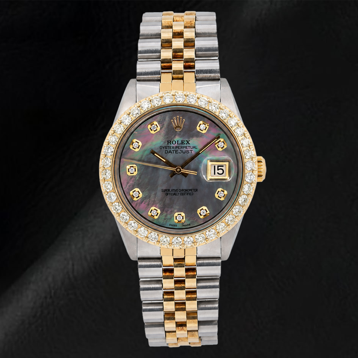 Rolex Datejust 1601 36mm Orologio Bicolore Quadrante con Diamanti in Madreperla Nera
