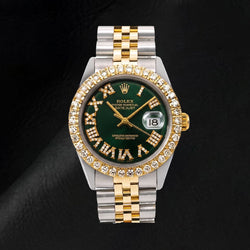 Rolex Datejust 1601 36 mm Orologio Bicolore con Quadrante Nero con Diamanti e Numeri Romani