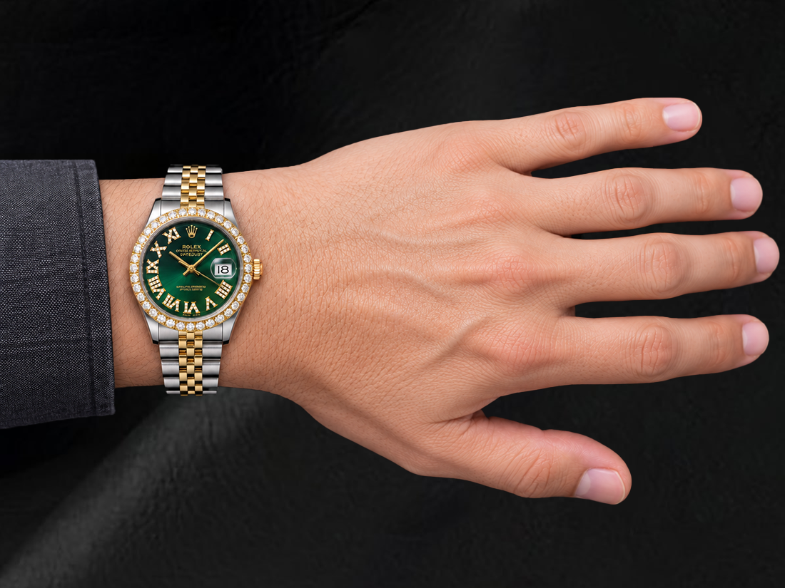 Rolex Datejust 1601 36 mm Orologio Bicolore con Quadrante Nero con Diamanti e Numeri Romani
