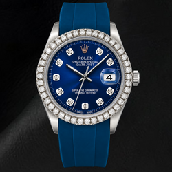 Orologio Rolex Datejust 1601 36 mm Quadrante Blu con Diamanti Cinturino in Gomma Blu