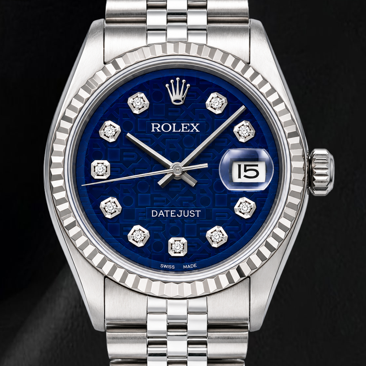 Rolex Datejust 1601 36 mm Orologio in Acciaio Inossidabile Quadrante Blu con Diamanti Bracciale Jubilee