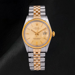 Rolex Datejust 1601 36 mm Orologio Bicolore Quadrante Champagne con Indici a Bastone