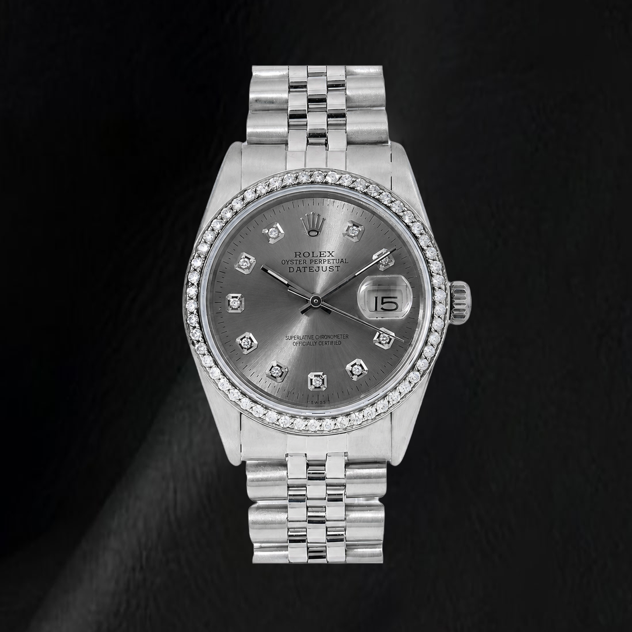 Rolex Datejust 1601 36 mm Orologio in Acciaio Inossidabile con Quadrante Grigio con Diamanti